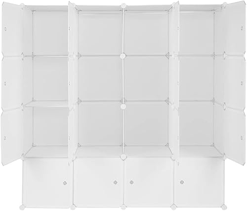 Vista 4 de MengK 16 Cube Organizer Stackable Plastic Cube Storage Shelves Design Multifunctional Modular Closet Cabinet with Hanging Rod White