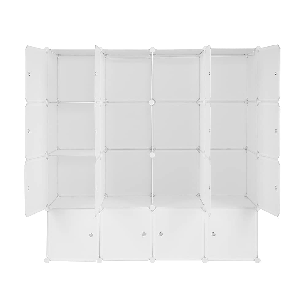 Armoire Penderie Modulable, 16 Cubes, Armoire Chambre, Étagère de Rangement avec Portes, pour Le Stockage de vêtements, Jouets, etc.. (Blanc, 140 x 45 x 140 cm)