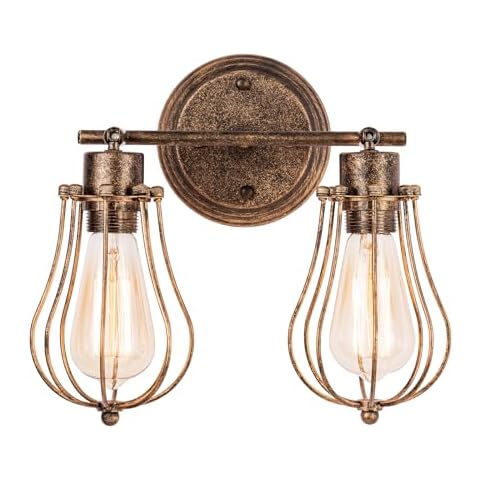 Vintage Wall Lamp Adjustable Industrial Rustic Wire Cage Wall Light Retro Style Indoor Lighting Fixture ;Moonkist (with 2 Light) (Oil Rubbed Bronze) Cover