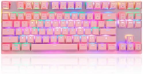 Mechanical Gaming Keyboard with Red Switch Tenkeyless Programming Macro Media Control Software Support Outemu Linear 87 Keys RGB Rainbow Backlit for Computer PC Gamer (Pink)