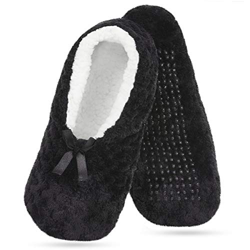 Soft Slipper Socks Warm Cozy Fuzzy Sleeper Non-Slip Sole Lined Socks for Women Home Spa Hotel
