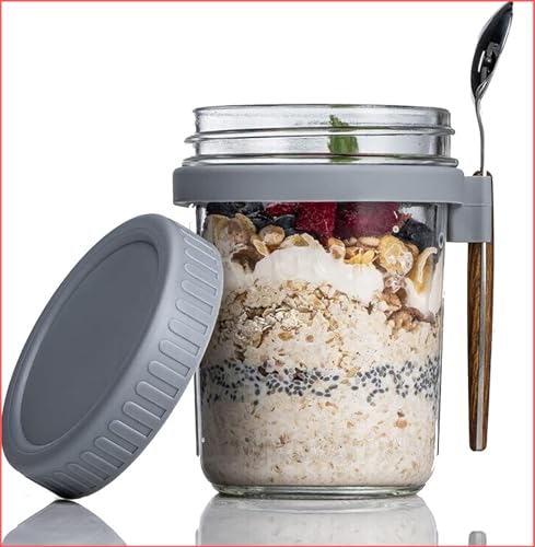 Image of Zephorus Oat Container with Lid and Spoon Jar Set Large Airtight Oatmeal Container with Measure Marks Cereal, Milk, Vegetable and Fruit Salad Storage Containers Leak proof (350Ml, Multi color,1Pcs)