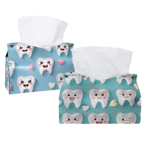 Paquete de 2 bonitos dientes aislados sobre fondo azul, caja de toallas de papel para hotel y restaurante