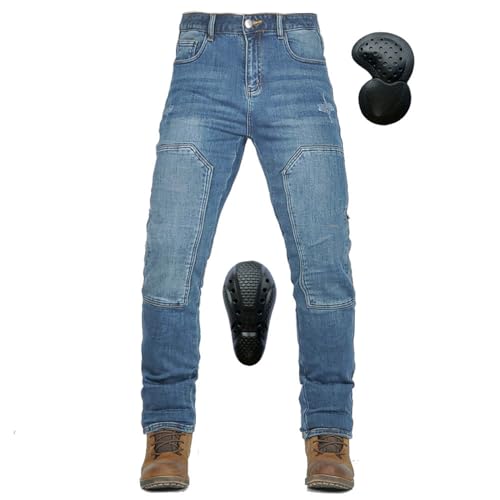 GEBIN Motorradhose Herren, Motorradjeans mit Protektoren, Geeignet für Winter und Sommer, Atmungsaktiv und Strapazierfähig, Blue,XXL