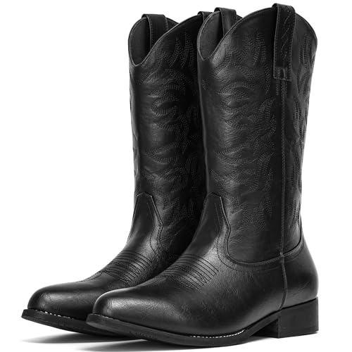 IUV Cowboy Boots For Men Western Boot Durable Classic Embroidered Snip Toe Boots