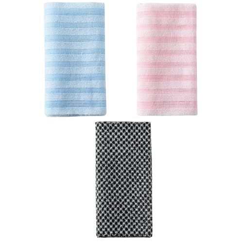Exfoliating Shower Towel 3-Pack Japanese Exfoliating Towel for Deep Cleansing & Dead Skin Removal, Dual-Textured Body Scrubber for Men and Women, Gentle on Sensitive Skin, 39-Inch Long Bath Towel