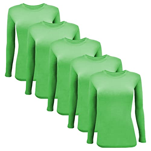 BaHoki Essentials Long Sleeve Undershirts for Scrubs - Great Stretch Shirts - 5 Pack Lime