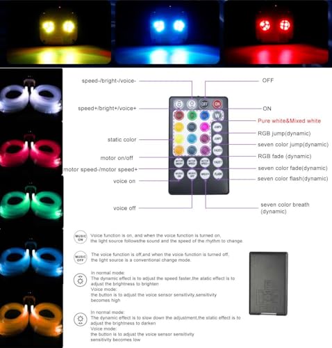 Image of AZIMOM Dual Port 20W Twinkle Starlight Headliner Kits 600pcs 0.03in 9.8ft Fiber Strands Dual Head Fiber Optic Light RGBW Sound Remote Control Light Source Home Ceiling Indoor Car Roof Decor