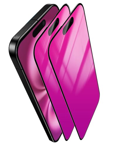 Heromiracle 2 Pack for iPhone 16 Privacy Screen Protector Anti-Spy Tempered Glass Gradient Colorful for 16 Mirror Effect Full Coverage Anti Bluelight Anti-Bubble Alignment Frame 6.1 Inch (Pink)