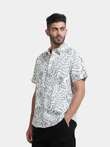 Image of StitchX Men's Half Sleeve Abstract Floral Printed Pure Cotton Shirt