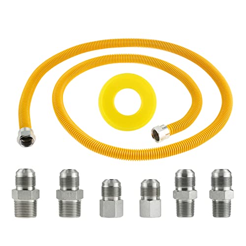 72"Flexible Stainless Steel Gas Line For Dryer, Garage Heaters, Gas Stoves, Water Heater; 5/8" Od(1/2" Id) Gas Flex Line With 1/2" Fipx1/2"Mipx3/4"Mip Fittings,Natural Gas Connector Hose #TOP11