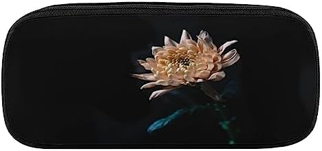 FIONEL Peach-flower-in-dark PU Leather Quad Pen Case Zipper Pencil Pouch Holder for Pens Case Office Storage Box Organizer Pen Bag(8×1.5×3.5 IN)