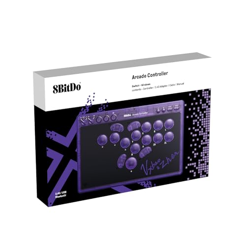 8BitDo All-Button Arcade Controller for Switch & Windows – 3 Connection Modes, Low-profile Linear Switches, 4 Programmable Buttons, Hot-swappable PCB - Transparent Purple Signature Edition by 8Bitdo - Image 2