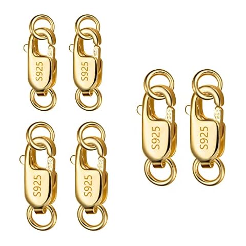 6 Pcs 925 Sterling Silver Rectangle Lobster Claws Clasps with Closed Jump Rings Connect Necklace or Bracelet 8/10/12mm(Rectangle 18K Gold) Cover