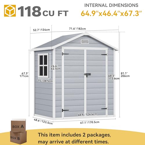 Image of DWVO 6x4.4 FT Outdoor Resin Storage Shed with Reinforced Floor, All-Weather Bike Storage Shed with Lockable Door, Window and Vent, Waterproof Plastic Tool Storage for Garden, Backyard, Patio, Lawn