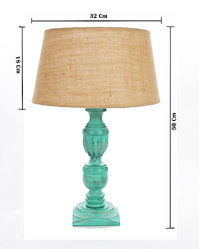 Image of Homesake Handcrafted Wooden Table Lamp for Living Room & Bedroom | Bedside Rustic Algae French Table Lamp with Fabric Jute Shade | Included Bulb | Decorative Wooden Night Lamp for Home Decor, Beige
