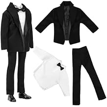 BARWA 3pc Doll Clothes Black Tuxedo Suit with Tie White Shirt, Pants and Jacket for 12 inch Boy Doll