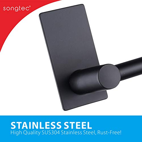 Songtec Adhesive Towel Bar Black 16-Inch, Stick On Bath Towel Rack No Drill, Strong Adhesion Tape Mount Towel Holder, Stainless Steel - Black #TOP5