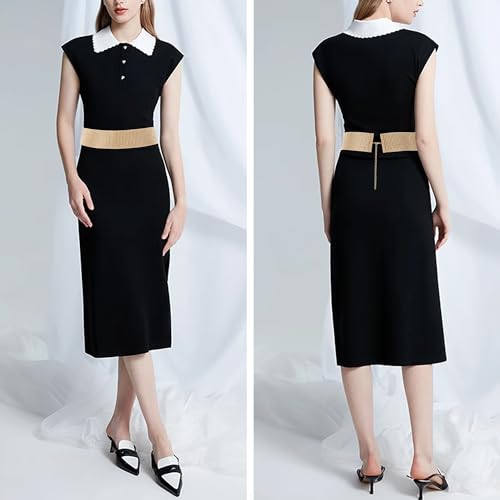 Felite Fnn Women's Glitter Rhinestone Studded Wide Elastic Metal Chain Belt Waist Belt3