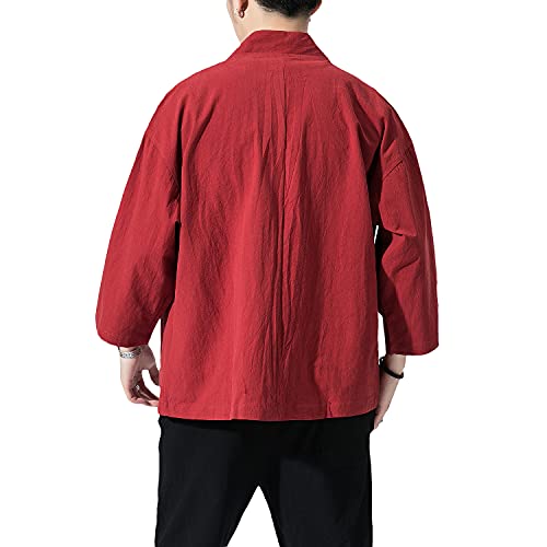 Image of PRIJOUHE Men's Kimono Jackets Cardigan Lightweight Casual Cotton Blends Linen Seven Sleeves Open Front Coat Outwear