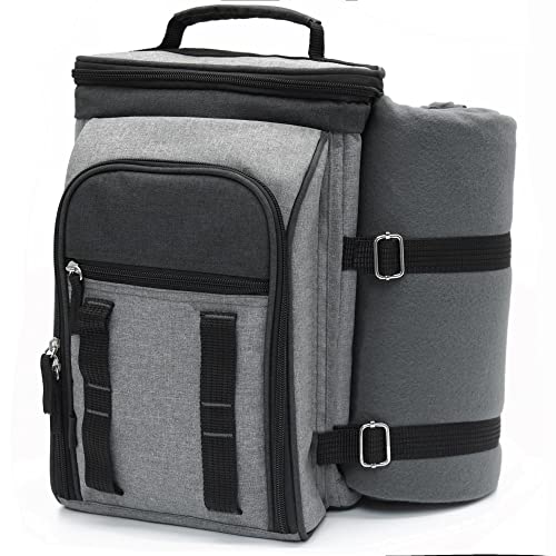 Andrew James 2 Person Picnic Bag & Picnic Blanket Insulated Cooler Bag perfect for Outdoor Dining Camping and Beach Days Waterproof Backpack Picnic Set with Glasses Plates and Cutlery Set for 2.