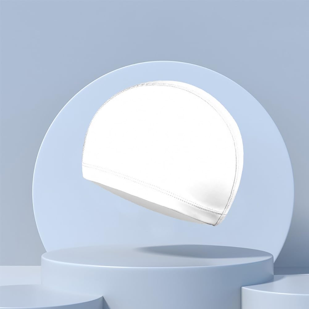 ccHuDE Unisex Swim Cap PU Swimming Hat Comfortable Swim Hat Solid Color Swimming Cap High Elastic Swim Cap for Adult White