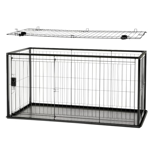 ペットサークルと専用屋根面のセット 120-60 ブラック | ペット ケージ トレー付 幅120cm 超小型犬 小型犬 屋根つき スライドドア スチール おしゃれ モダン 黒 ザッカLab.