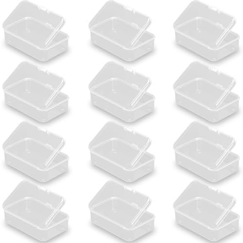 Image of 12 Pieces Clear Plastic Box Containers (3.27 x 2.13 x 1.02 inch) with Lids for Tiny Items and Other Craft Projects