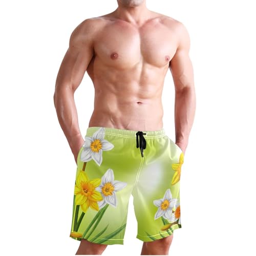 Quick Dry Daffodils Men's Swimming Shorts Swim Trunks with Mesh Lining Beach Wear - S3