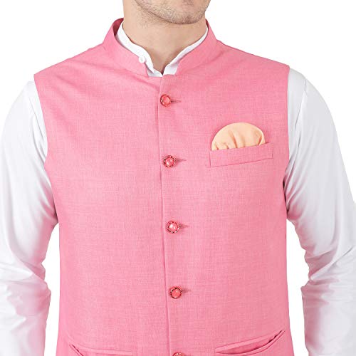 Image of TAHVO Men's Nehru Jacket /Waistcoat /Modi Jacket Cotton Fabric /Men 's 5 Button Nehru Jacket with Hanky Kurta Set