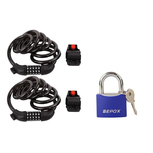 SEPOX 2Pack Cadenas de Bici 6FT + Candado de Seguridad miniatura 1