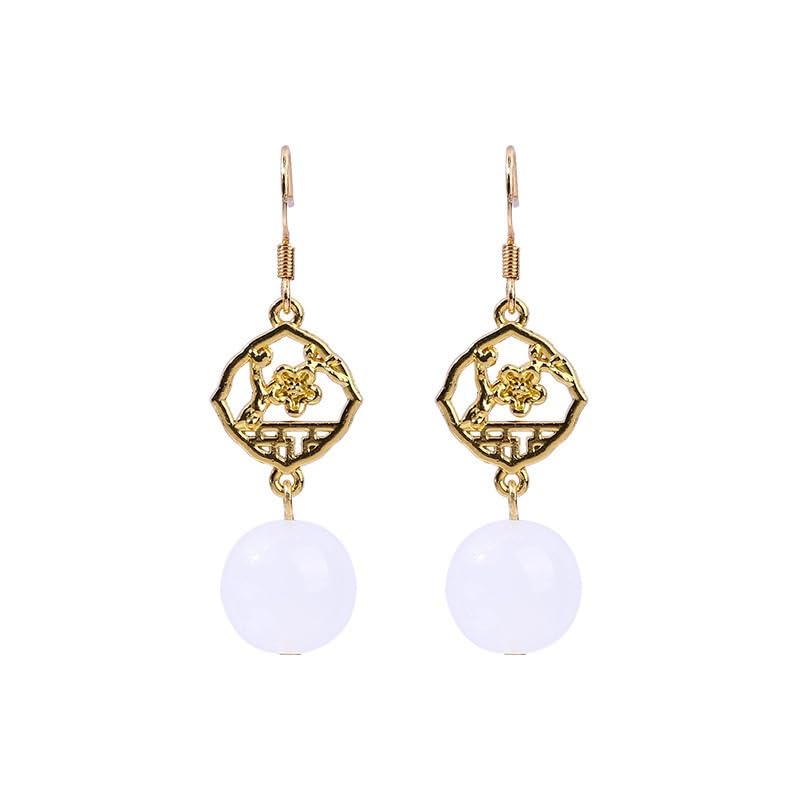 Bijoux chinoiserie boucles d'oreilles faux jade blanc cadeau floral femme