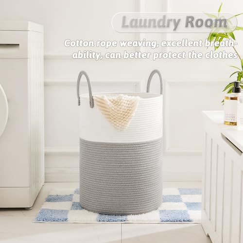 Image of Artfeel Laundry Basket,Woven Cotton Rope Laundry Hamper,40L for Decorative Storage of Dirty Clothes,Toys and Blankets in Bathroom,Baby Room and Living Room