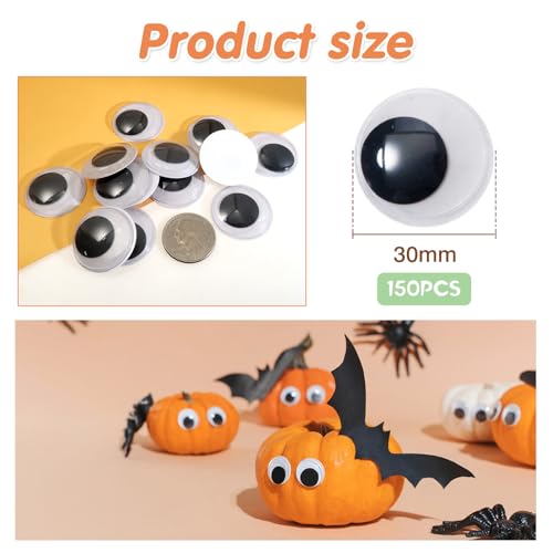 Image of TOAOB 150pcs 30mm Plastic Wiggle Googly Eyes Self Adhesive Black Round Sticker Eyes DIY Arts Crafts Scrapbooking Accessories
