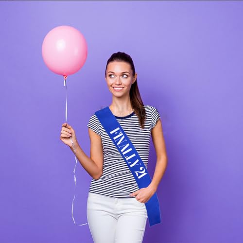 PANBINN Finally 21 Birthday Sash, Silver Foil Royal Blue Satin Finally 21st Birthday Sash for Girl Bday Party Decorations Gifts Favors by PANBINN - Used condition - Image 5