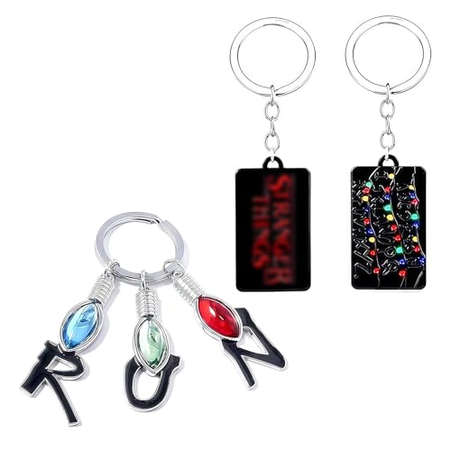 Image of Nhemeylp 2 PCS Stranger Cute Keychain, Metal Bag Charms, Key Charm with 2 Forms, Keyrings for Women Men, Anime Car Key Accessories, Stranger Merch Gift for Fans Enthusiasts