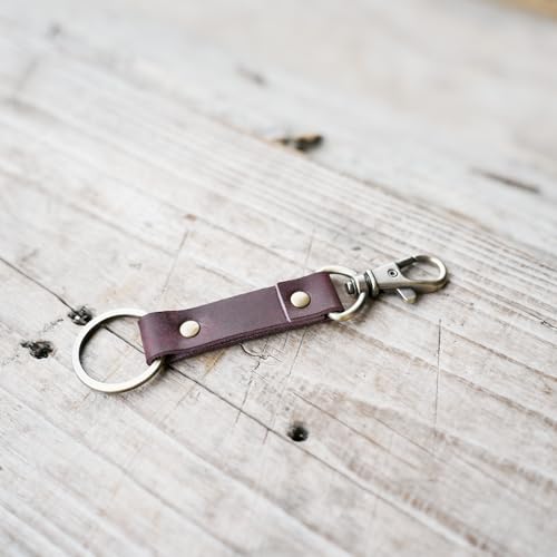 Image of JJNUSA Genuine Leather Keychain Walnut Leather Key Holder Mens Belt Key Chain Ring Fob