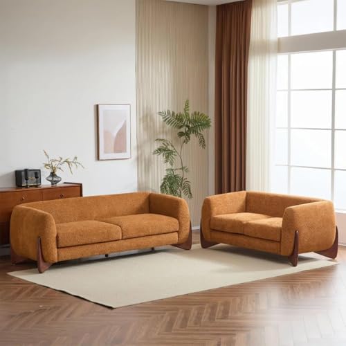 Image of Boucle Upholstered 5-Seater Sofa and Loveseat Caramel