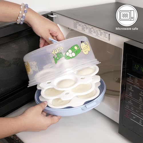 Image of Nayasa Plastic Microwave Big Idli Maker | BPA Free & Food Grade | Make 12 Idlis | Ideal for Steaming Idlis, Pancakes, Modak, Momos | Blue