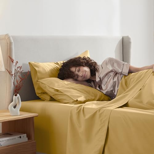 Image of Nestl Queen Bed Sheet Set - Camel Gold - 4-Piece Deep Pocket | Instantly Soft, Night-One Ready (No Wash Required). Fits 16-Inch Deep Pockets, 360-Degree Elastic Grip