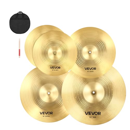 VEVOR Cymbal Pack, 5 Pieces Cymbals for Drum Set, Alloy Cymbals Drum Set Includes 14-inch Hi-Hats, 16-inch Crash, 18-inch Crash, 20-inch Ride, Drumsticks & Cymbal Bag, Alloy Cymbal Pack for Drummer