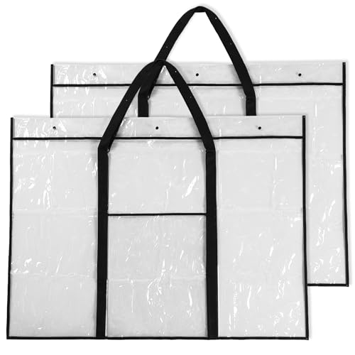 Image of Windyun 2 Pack Large Poster Storage Bag 48 inch x 36 inch Bulletin Board Holder Art Portfolio Case PVC Art Portfolio Container Bulletin Board Storage Box with Pocket for Classroom Teacher Organization(Black)
