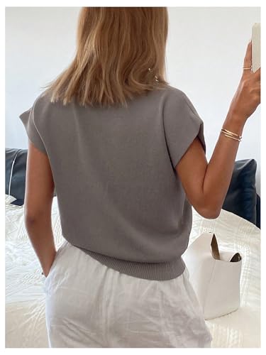 Verdusa Women's Dolman Short Sleeve Sweater Collar V Neck Lightweight Casual Pullovers2