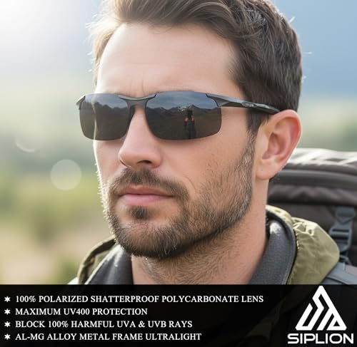 SIPLION Sunglasses Men Polarized for Men's Driving Sport Fishing hiking UV Protection Al-Mg Metal Frame Ultra Light2