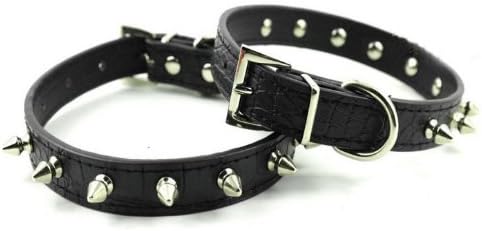 NAMSAN Dog Puppy Doggie Cats Pet Croco Leather Collars with One Row Slivery Spiked -Extra Small-Black