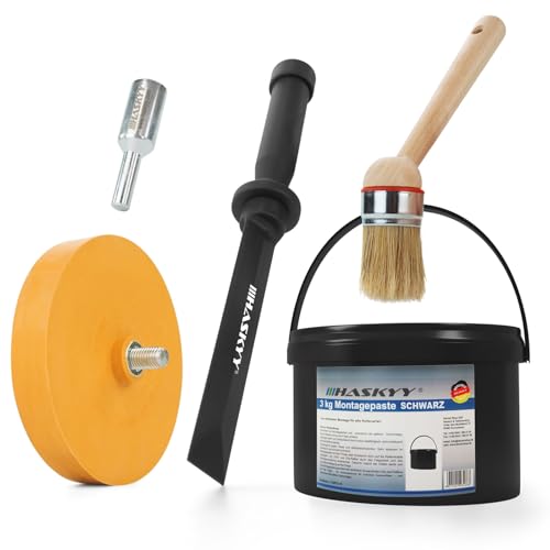 Set di montaggio per pneumatici, 3 kg, pasta di montaggio, cera di montaggio, colore nero, con pennello per montaggio degli pneumatici, raschietto, gomma con adattatore, set universale, ideale per