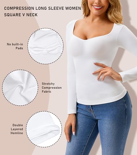 Women's Long Sleeve V-Neck Shapewear Tops, Tummy Control Compression Shirts - image 4