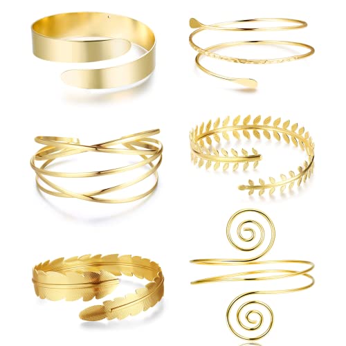 Diamday - Brazalete de pulsera de 6 unidades, brazalete superior, minimalista simple para mujer, plata y oro, ajustable, conjunto de brazos, One Size, Hierro