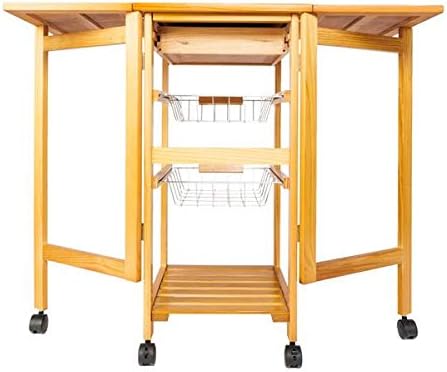 Portable Rolling Drop Leaf Kitchen Storage Trolley Cart Island Sapele Color