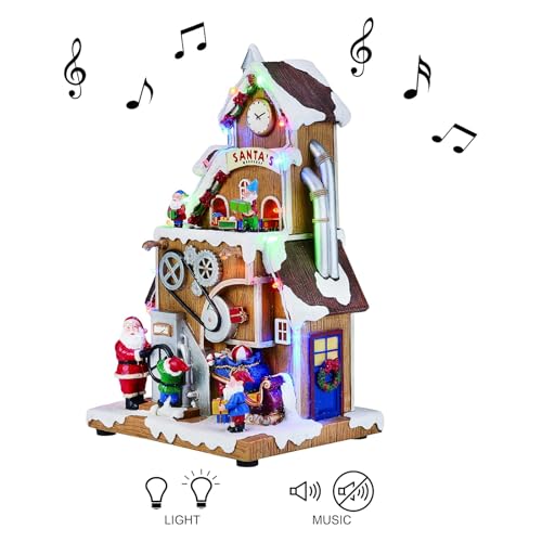 Santa’s Workshop Animated Christmas Village Moments in Time LED Lights, Music & Moving Scene Hand-Painted Polyresin Holiday Building with Adapter Christmas Home Décor Collectible - Image 5